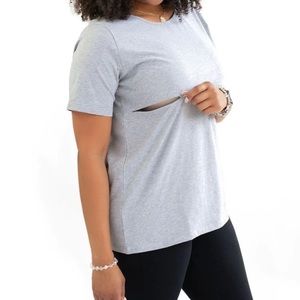 NURSING QUEEN CLASSIC COTTON NURSING TEE - HEATHER GRA
